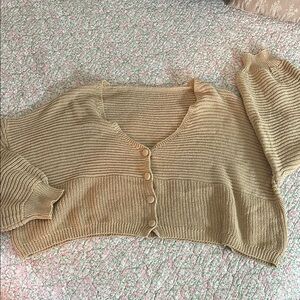 Women's Tan Cropped Sweater Cardigan
